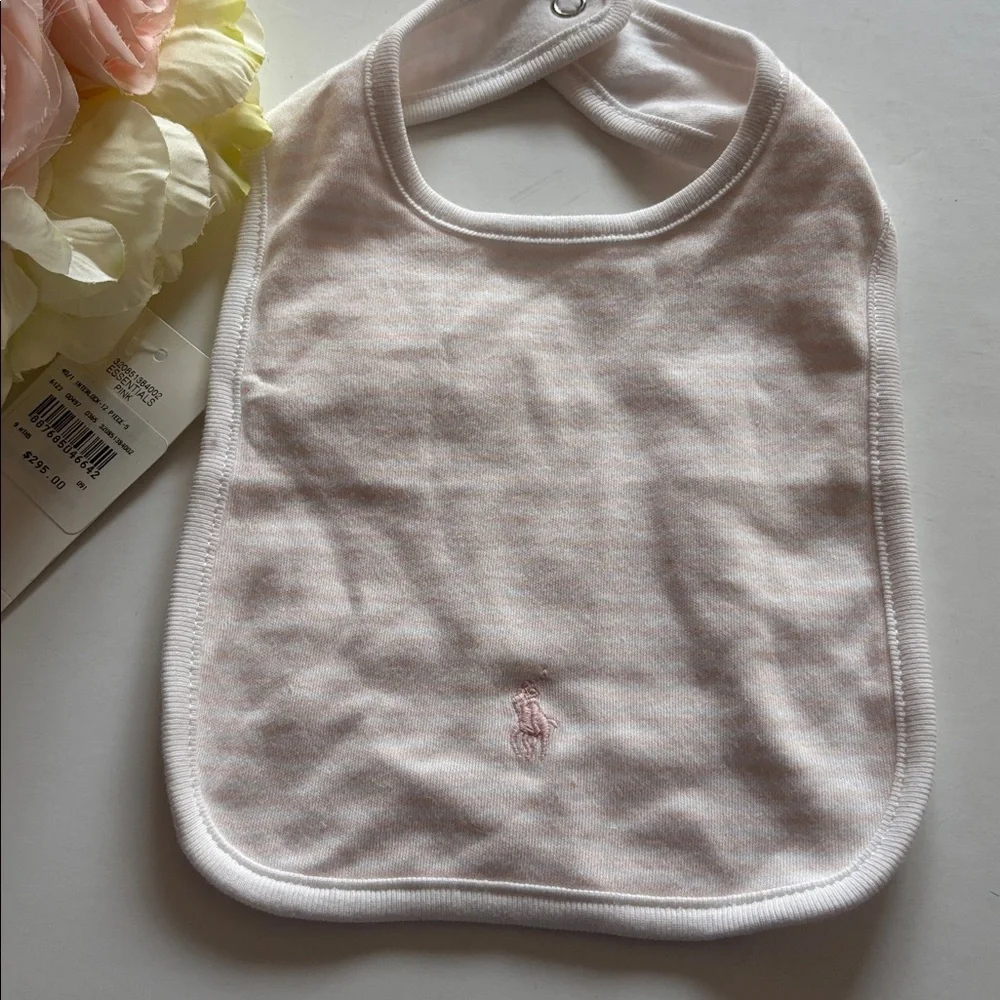 RALPH LAUREN Pony Cotton Interlock Bib Essentials Pink and White Striped BIB 2